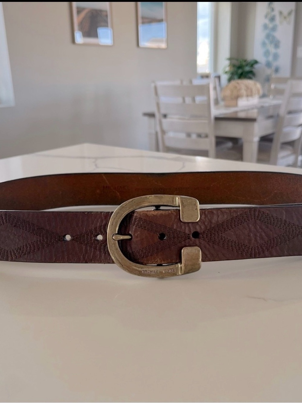 Michael Kors Brown Leather Belt with Brass Buckle